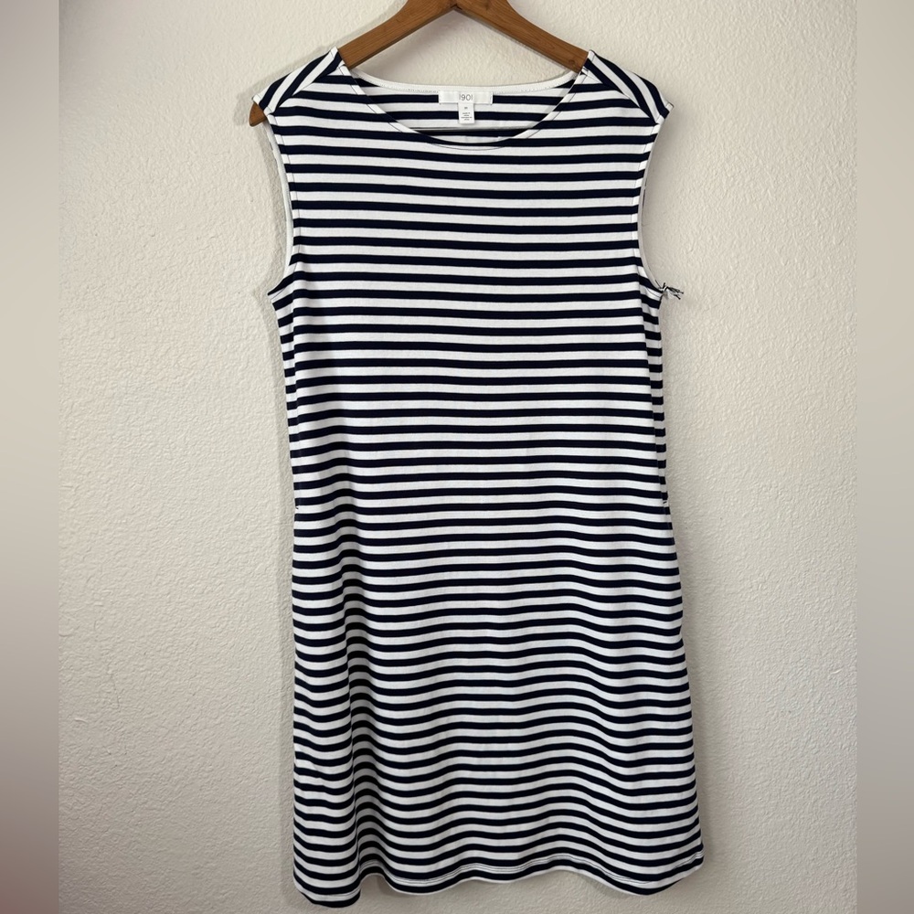 1901 Navy and White Striped Dress | Size M
